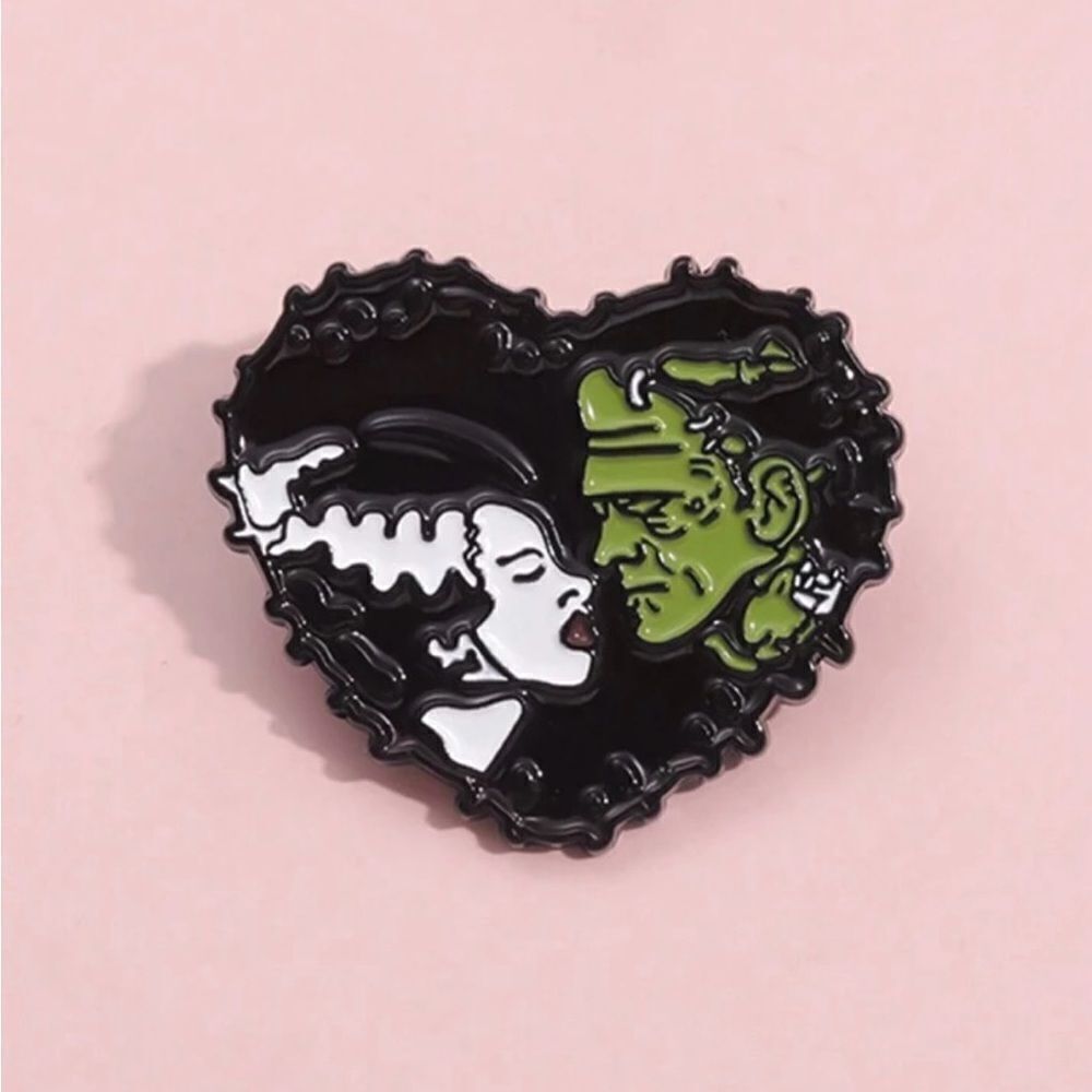 Gothic Frankenstein & Bride of Frankenstein Brooch, Vintage inspired, Ro… - Picture 2 of 2